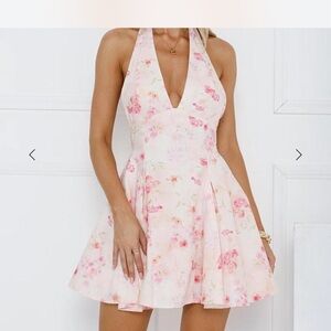 Hello Molly Pastel Pink Floral Halter Mini Dress